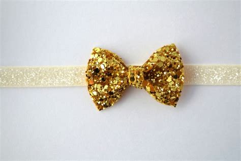 Gold Glitter Tiny Bow Sparkly Headband Blessing Bow Photo Prop