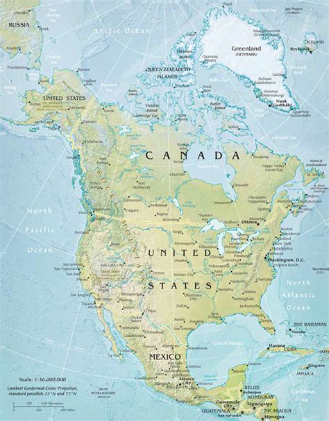 North America Large Physical And Relief Map Large Physical And Relief