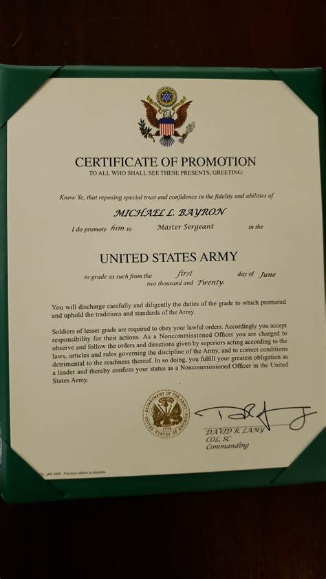 Certificate Of Promotion For Msg 106th Signal Brigade