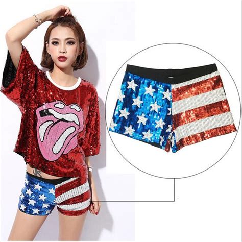 2016 Novelty New Design Hot Sexy America Flags Mini Sequin Shorts Ds Hip Hop Jazz Dance Sparke