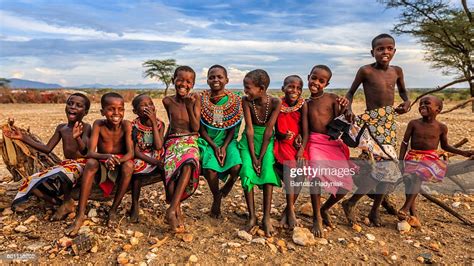 Group Of Happy African Children From Samburu Tribe Kenya Africa High