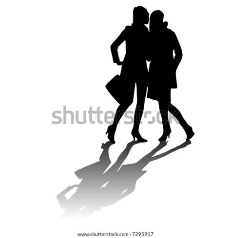 Silhouette Two Young Girls Stock Vector Royalty Free 7295917
