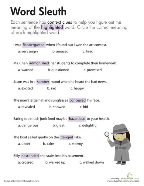 6th Grade Context Clues Worksheet