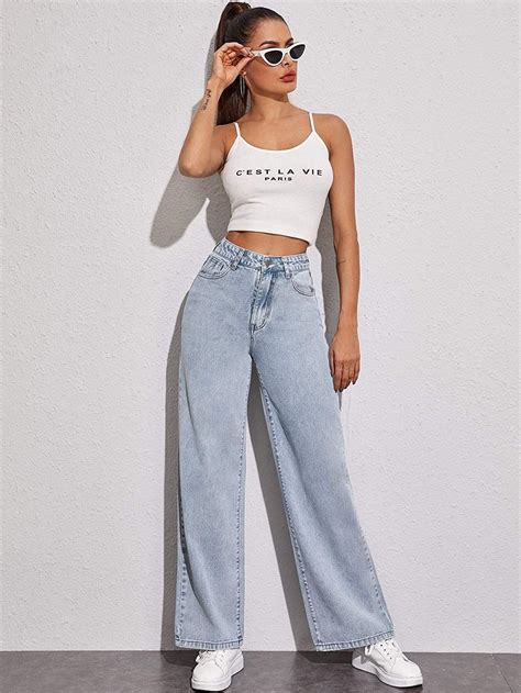 Womens Casual High Waisted Wide Leg Denim Pants Outfit Look Is So Chic