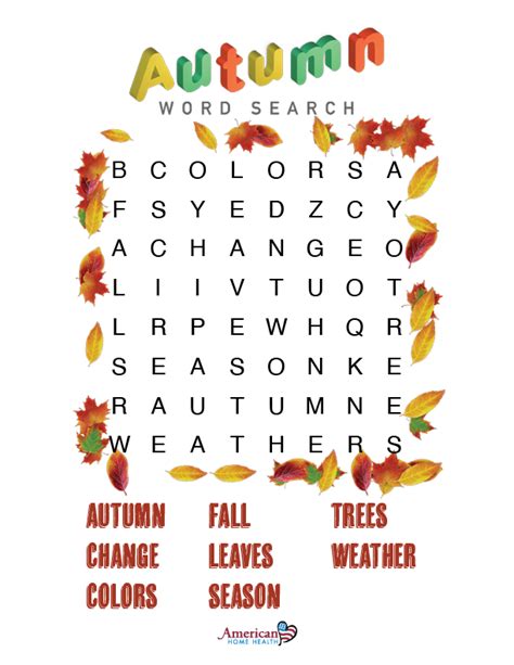 Autumn Word Search Puzzle Easy Format American Home Healths Blog