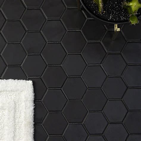 Meadowmere Black 3 Hexagon Matte Ceramic Tile