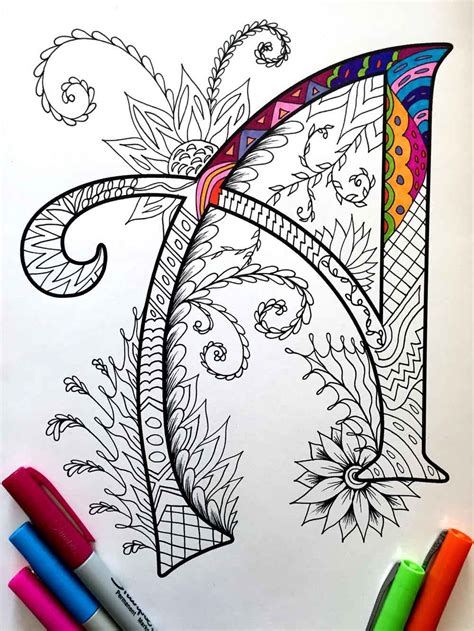 Letter A Coloring Page Inspired By The Font Etsy Zentangle Art