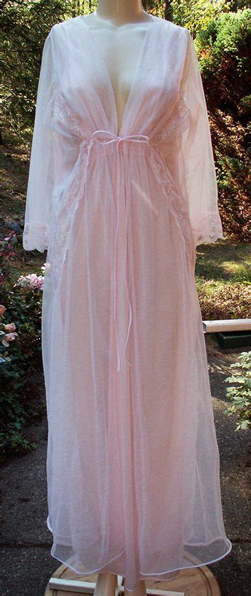 Vtg Jc Penney Peignoir Pink Lace And Chiffon Long Nightgown And Robe