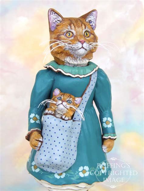 Cat Art Doll Figurine Original One Of A Kind Beautiful Ginger Tabby Maine Coon With Her