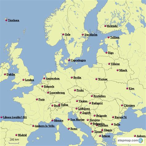 Stepmap Capital Cities Of Europe Landkarte Für Europe