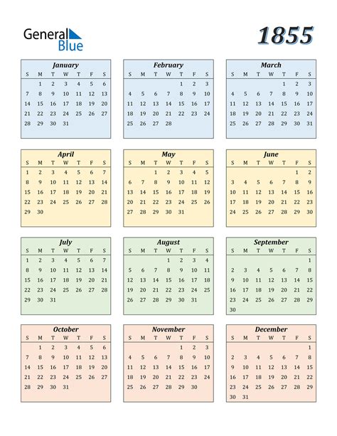 1855 Calendar Pdf Word Excel