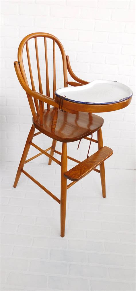 Easy clean, lightweight and portable options. Antique Wood High Chair With Enamel Tray, Child's Oak Wood ...