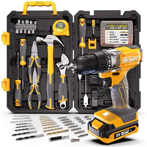 Hi-Spec 80 Piece 18V Drill Driver & Home Garage Tool Kit Set Complete ...