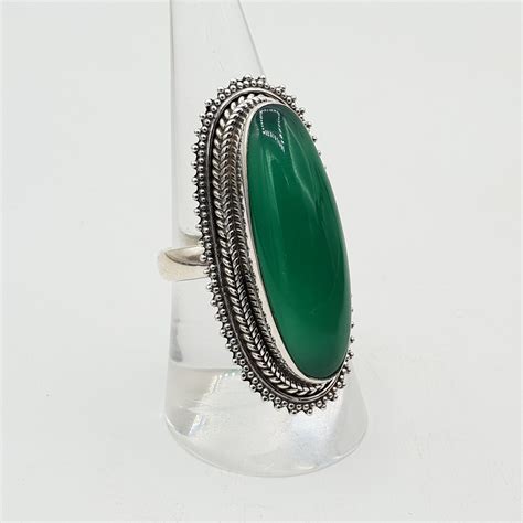 Zilveren Ring Gezet Met Ovale Groene Onyx Zilveren Edelsteen Ringen