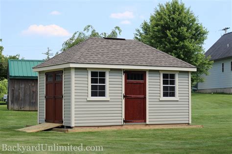 8x8 Hip Roof Garden Shed With Transom Window In Single Door And Cedar