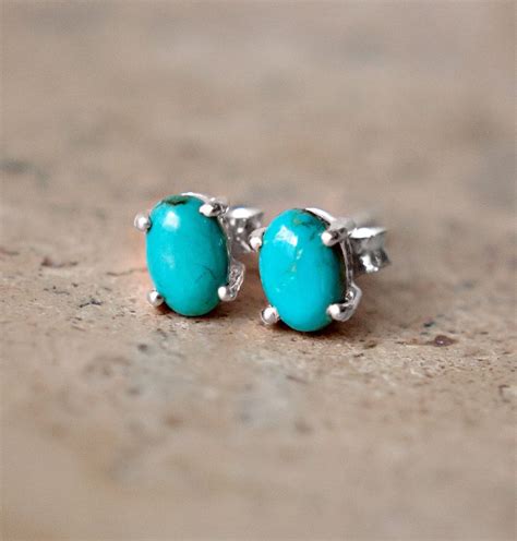 Tiny Turquoise Stud Earrings Sterling Silver Jewelry Outfit Jewelry