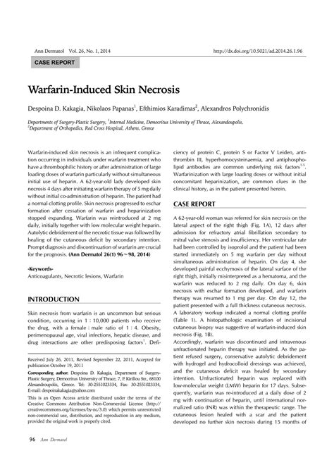 Pdf Warfarin Induced Skin Necrosis
