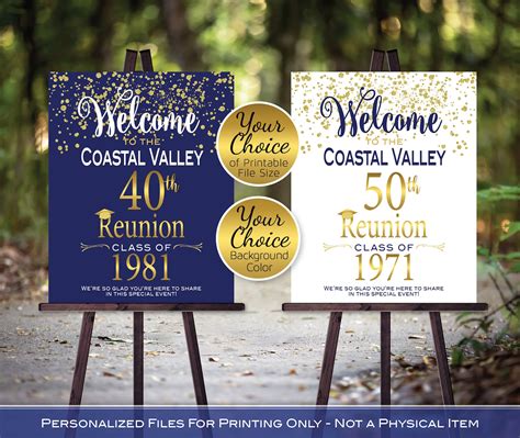 Class Reunion Personalized Welcome Sign Printable File Gold Etsy