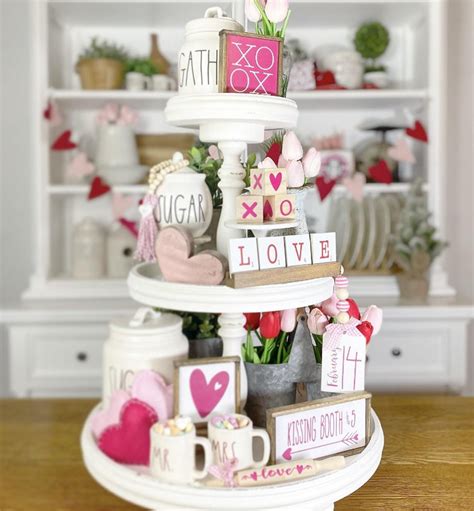 pink and white valentines day tiered tray set mix and match etsy tiered tray decor tiered