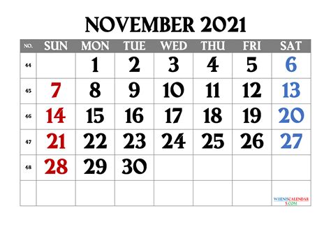 November 2021 Calendar Calendar Printables Free Blank
