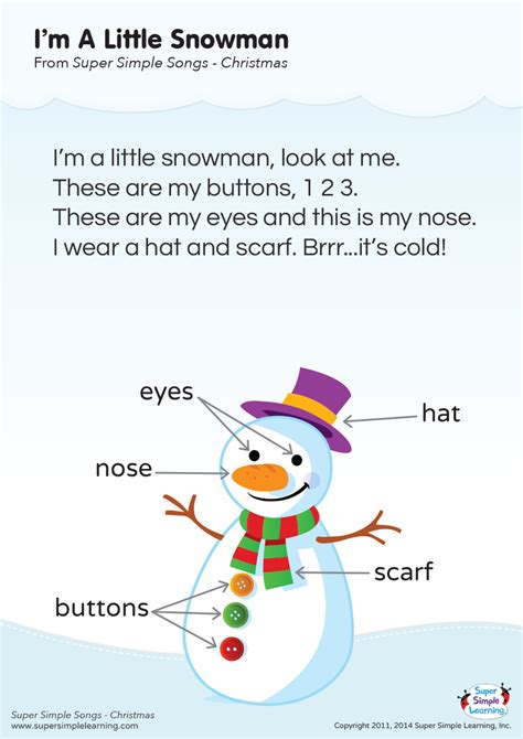 Im A Little Snowman Lyrics Poster Super Simple Winter Songs For