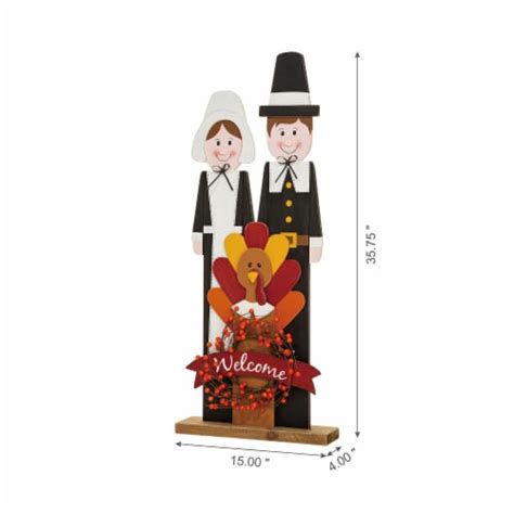 Glitzhome 36 Inch Tall Thanksgiving Wooden Pilgrim Couple Porch Decor