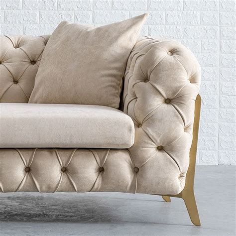 Beige Modern 2320mm Chesterfield Sofa 3 Seater Button Tufted Back Leath