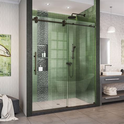 Enigma-XO Oil Rubbed Bronze Fully Frameless Sliding Shower Door | Floor