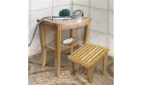 Bamboo Shower Bench And Foot Stool Wood Waterproof Bathroom Seat