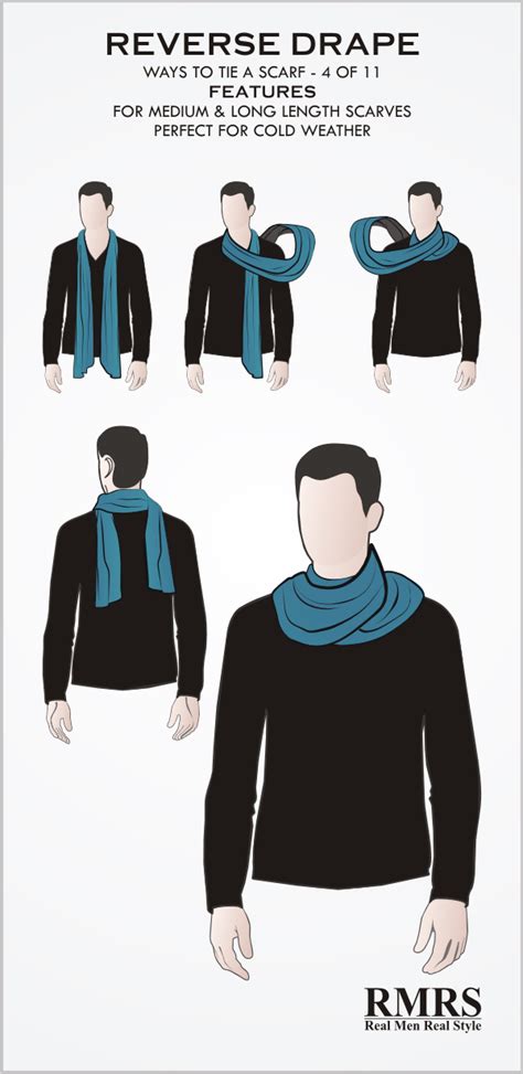 How To Tie A Scarf Reverse Drape Knot Infographic Mens Scarf