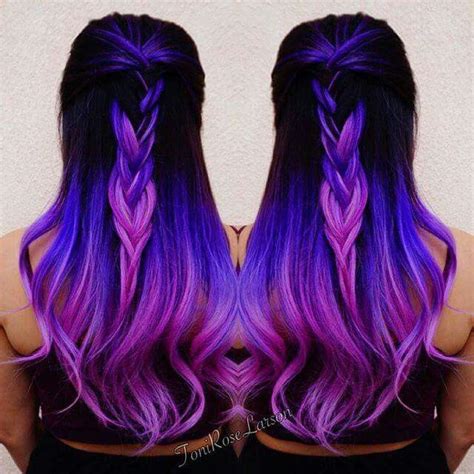 This grungier look flips the script on violet hair color—a lot more gray is in play with this black purple hair shade (mostly prevalent at the root), which also takes on a silvery tinge at the ends. Black blue and purple ombre hair | Hair styles, Beautiful ...