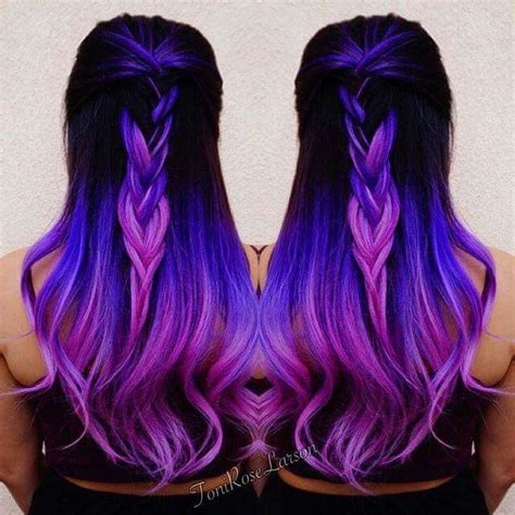 This hairstyle looks completely starry. Black blue and purple ombre hair | Hair styles, Purple ...