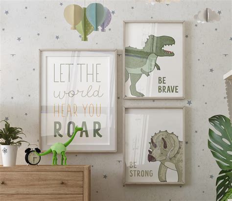 Dinosaur Wall Art Set Of 3 Nursery Wall Art Prints Nursery Etsy