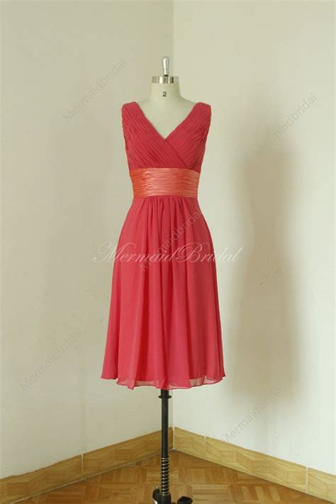 Deep V Neckline Knee Length Apple Red Bridesmaid Dress Etsy Red