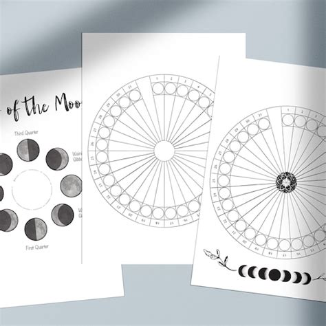 Moon Phase Monthly Tracker Printable Lunar Phenology Wheel Etsy