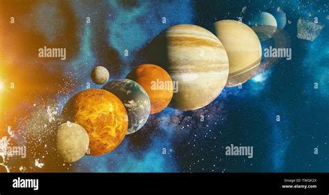 The Solar System Planet Concept Over Galactic Background And Milky Way