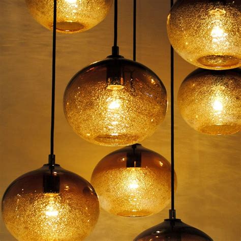 Artisan Blown Glass Shade • Amber Ellipse Bubble Pendant Made To