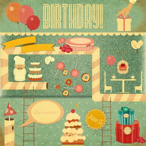 Retro Birthday Party Clip Art Stock Vector Illustration Of Cupcake