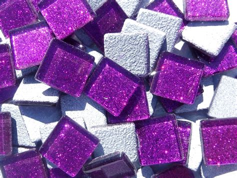 Purple Glitter Tiles 20mm Mosaic Tiles 25 Metallic Glass Tiles In Bright Violet