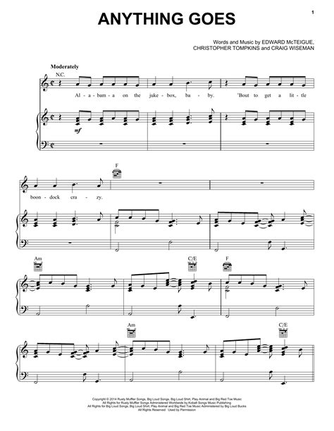 Anything Goes Sheet Music By Florida Georgia Line Piano Vocal