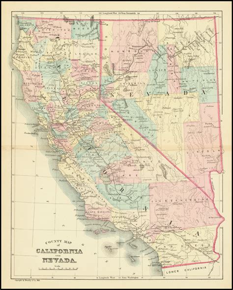 County Map Of California And Nevada Barry Lawrence Ruderman Antique