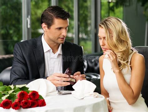 Man Making Propose To His Girlfriend Stock Image Image Of Happy