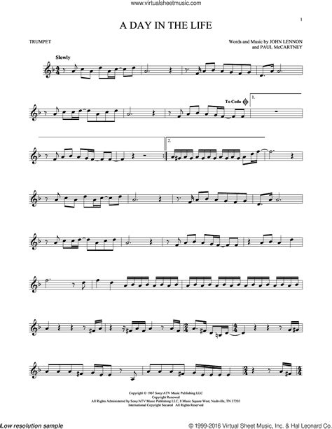 Beatles A Day In The Life Sheet Music For Trumpet Solo Pdf Sheet