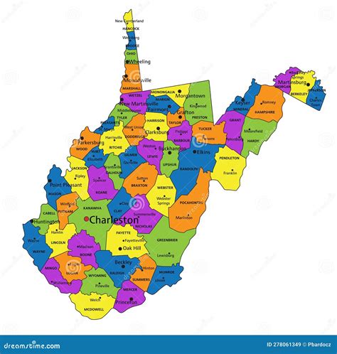 Colorful West Virginia Political Map With Clearly Labeled Separated