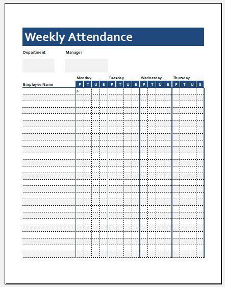 Employee Weekly Attendance Sheet Microsoft Word And Excel Templates