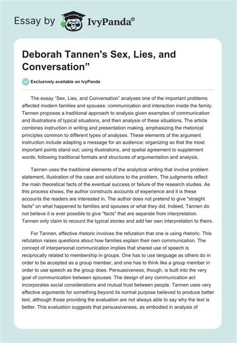 Deborah Tannen S Sex Lies And Conversation 549 Words Essay Example Amsal S Wrd 103