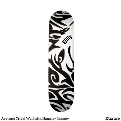 Abstract Tribal Wolf With Name Skateboard In