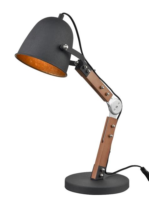 Iindustrial Style Adjustable 1 Light Angle Desk Lamp Matt Black And Wood