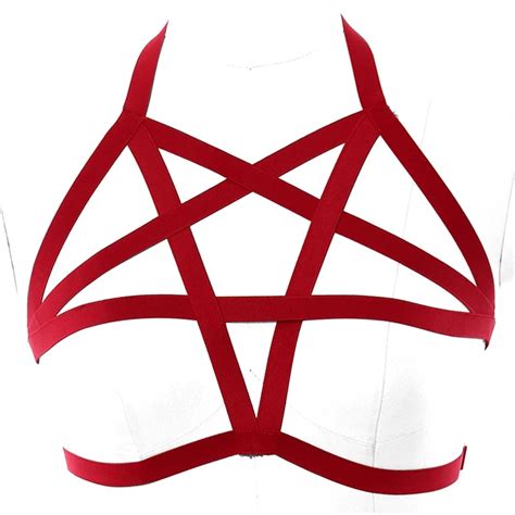 pentagram body harness lingerie for women tops strap cage bra elastic belt fetish rave bondage