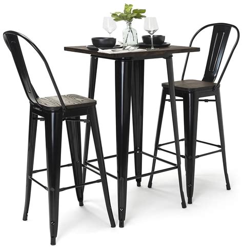 High Top Bar Table Set 3 Piece Wood And Metal Collection In 2020
